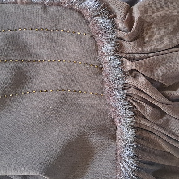 NWOT Champagne Italy Mink Faux Fur Trim Beaded Flowy Dressy Chic Jacket - Picture 9 of 9